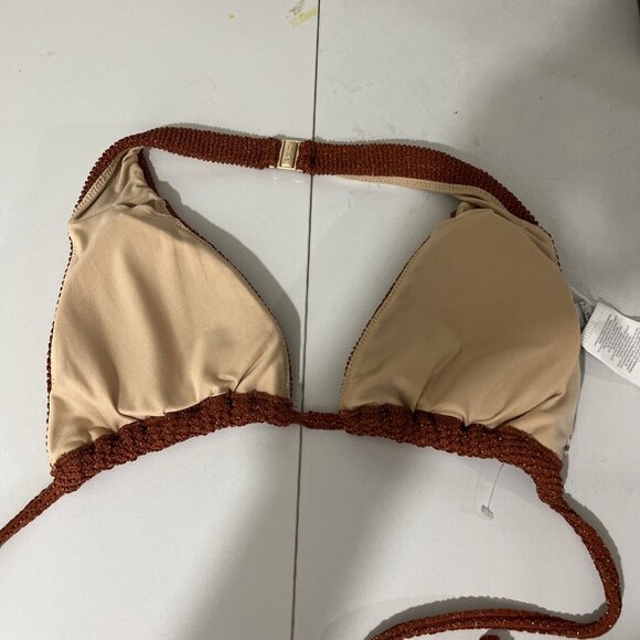Rhythm Australia-Made Metallic & Brown Bikini Halter Top Women's Size L - Picture 7 of 13